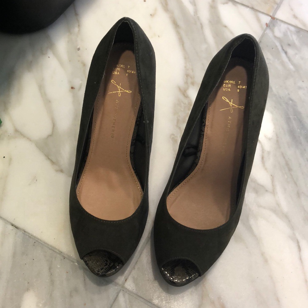 Army green suede heels